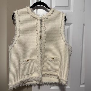J Crew Cream Boucle Textured Sleeveless Vest